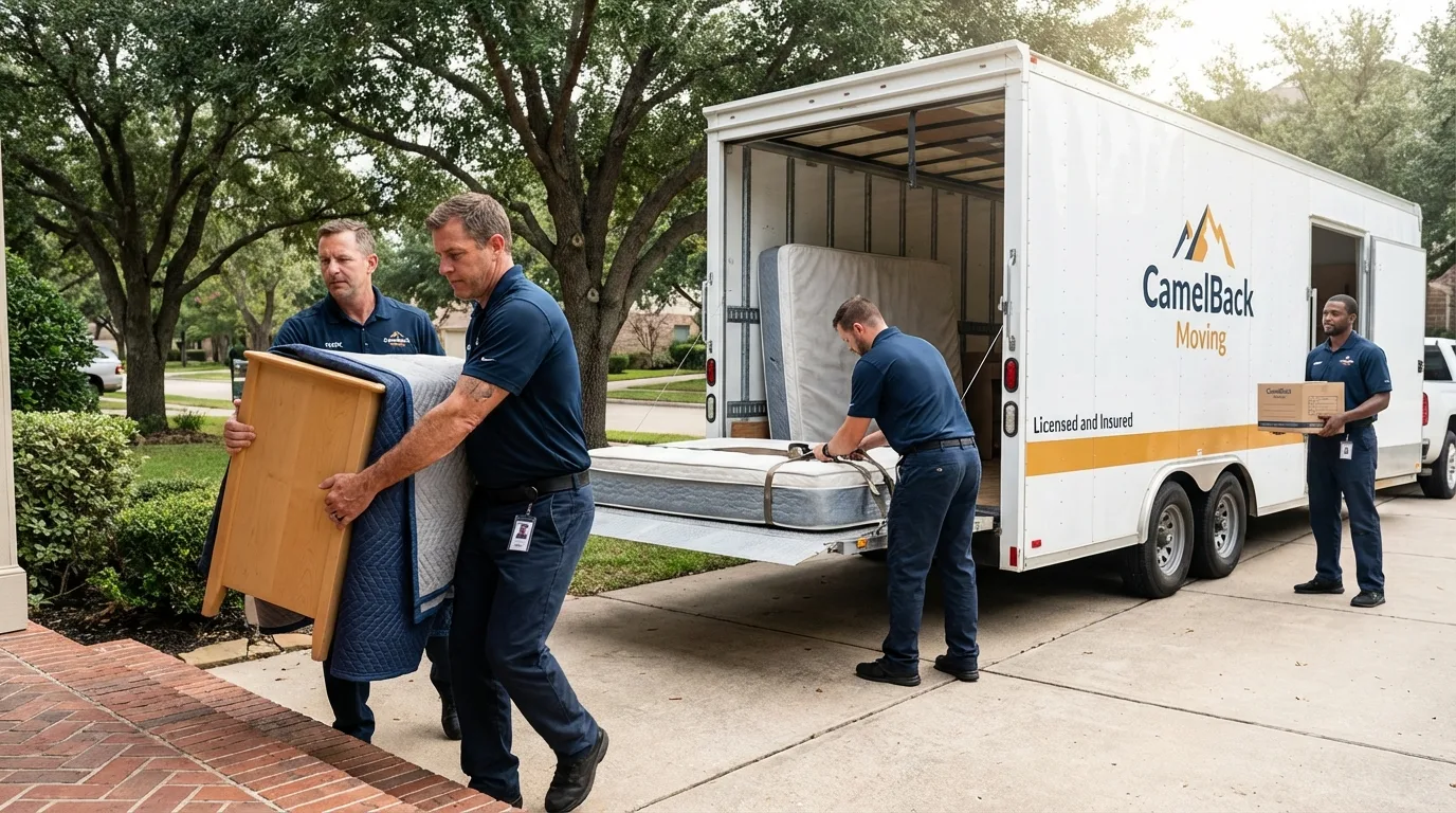 Crew loading residential truck for cross-state move from Eastham, MA