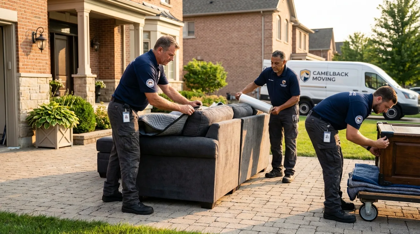 Large estate moving crew wrapping furniture in Eastham, MA